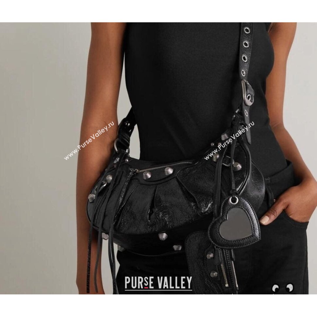 Balenciaga Le Cagole Lambskin Small Shoulder Bag Black/Aged Silver 2021 (JM-21091029)