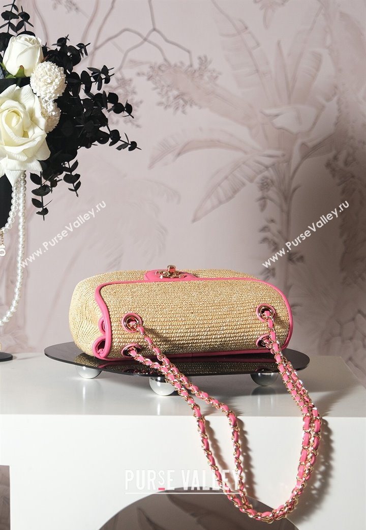 Chanel Raffia Straw and Calfskin Large Flap Bag AS5929 Beige/Pink 2025 (yezi-251011018)