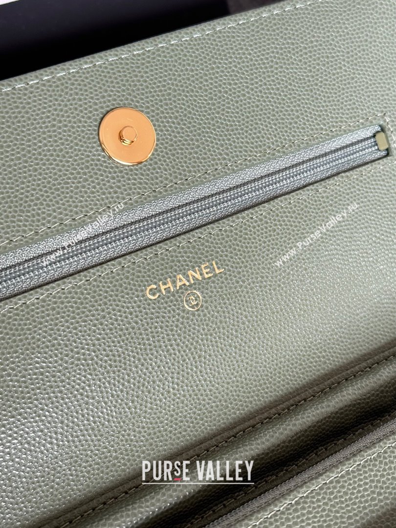 Chanel Grained Calfskin Classic Wallet on Chain WOC Gold/Green 2024 (MHUI-241501)