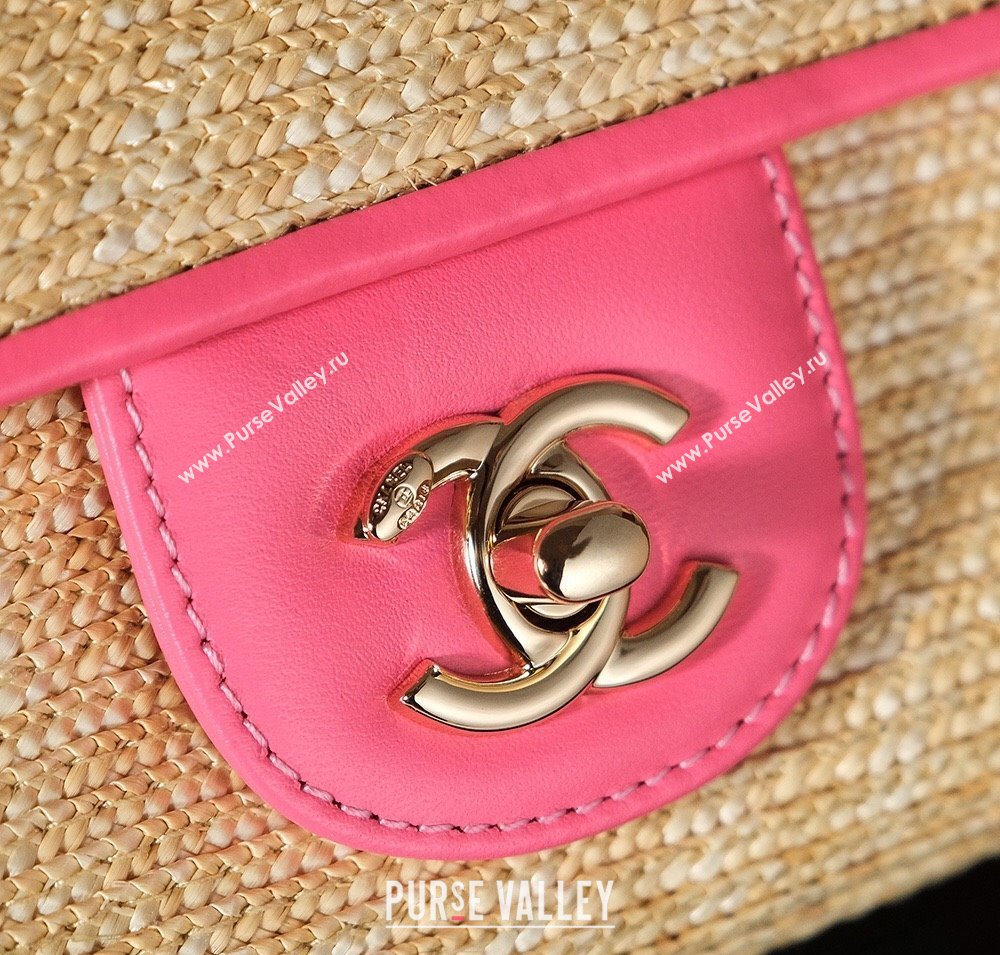 Chanel Raffia Straw and Calfskin Large Flap Bag AS5929 Beige/Pink 2025 (yezi-250813029)