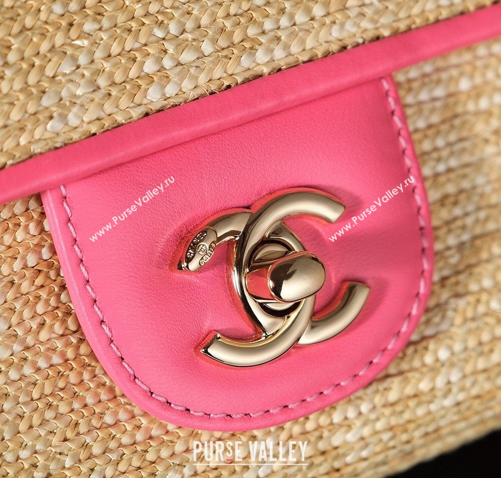 Chanel Raffia Straw and Calfskin Large Flap Bag AS5929 Beige/Pink 2025 (yezi-251011018)