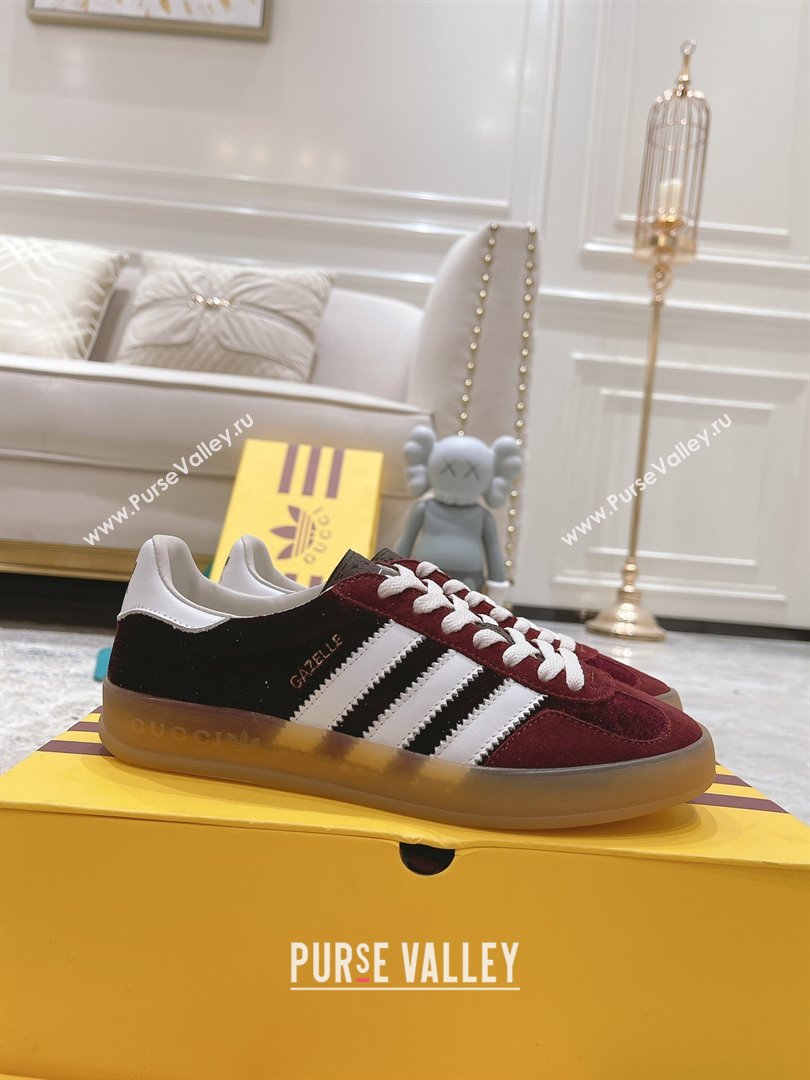 Gucci x Adidas Gazelle Suede  Velvet Sneakers Burgundy 2024(For Women and Men) (XCH-24080102)