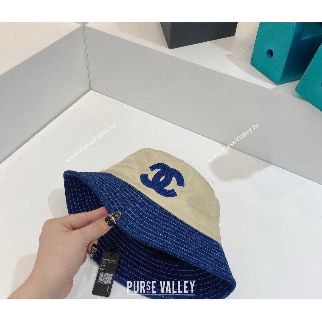 Chanel Nylon and Denin Bucket Hat Beige/Blue 2021 (MAO-21081861)