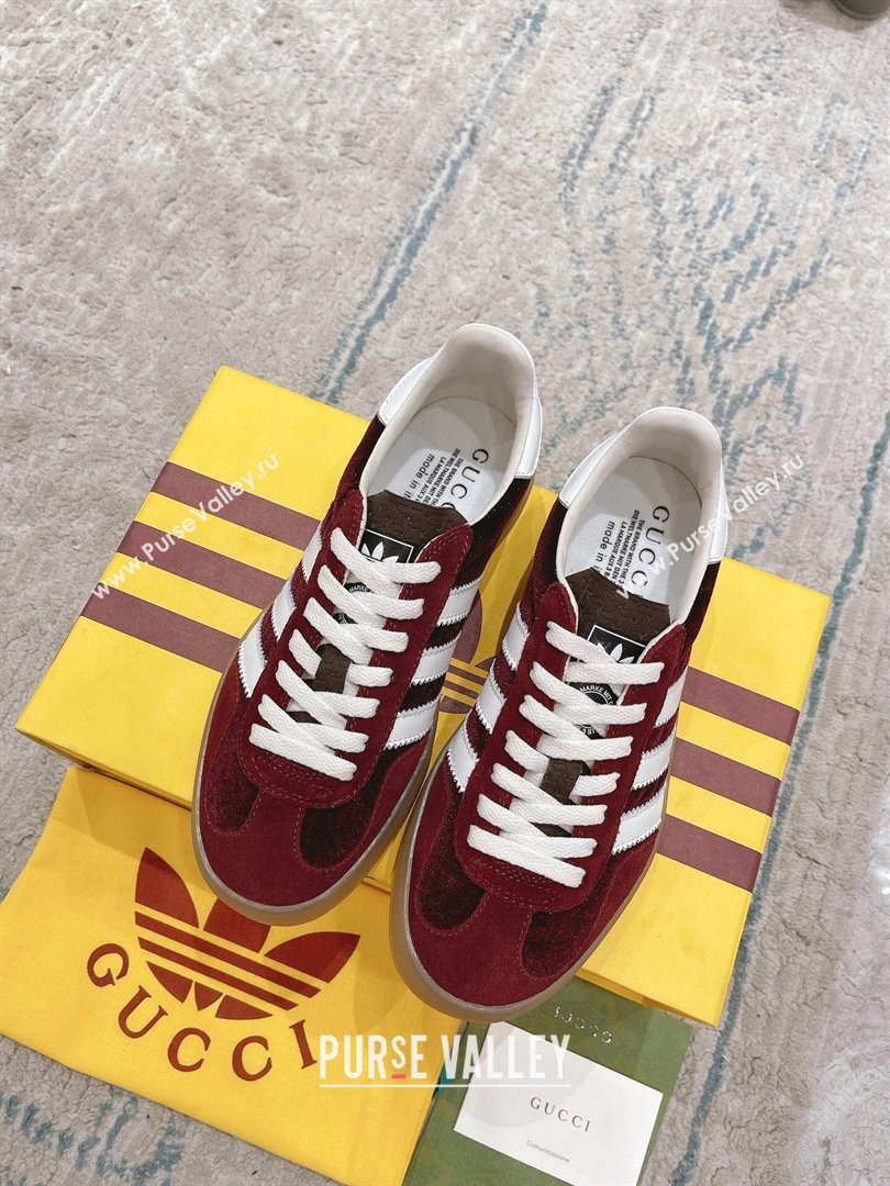 Gucci x Adidas Gazelle Suede  Velvet Sneakers Burgundy 2024(For Women and Men) (XCH-24080102)