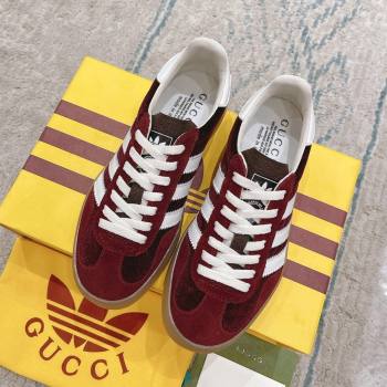 Gucci x Adidas Gazelle Suede Velvet Sneakers Burgundy 2024(For Women and Men) (XCH-24080102)