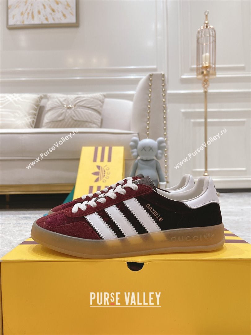 Gucci x Adidas Gazelle Suede  Velvet Sneakers Burgundy 2024(For Women and Men) (XCH-24080102)