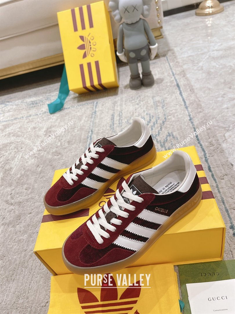 Gucci x Adidas Gazelle Suede  Velvet Sneakers Burgundy 2024(For Women and Men) (XCH-24080102)