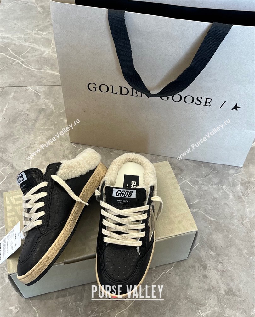 Golden Goose Ball Star Sabots Sneaker Mules in black nappa leather with silver star and shearling lining 2024 (13-241113014)