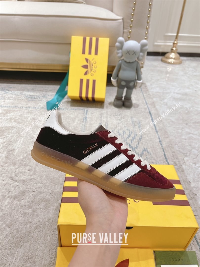 Gucci x Adidas Gazelle Suede  Velvet Sneakers Burgundy 2024(For Women and Men) (XCH-24080102)