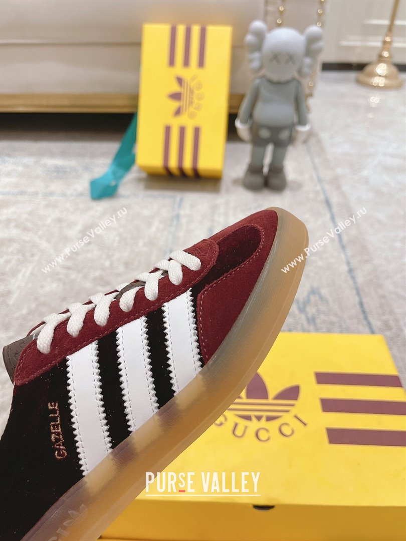 Gucci x Adidas Gazelle Suede  Velvet Sneakers Burgundy 2024(For Women and Men) (XCH-24080102)