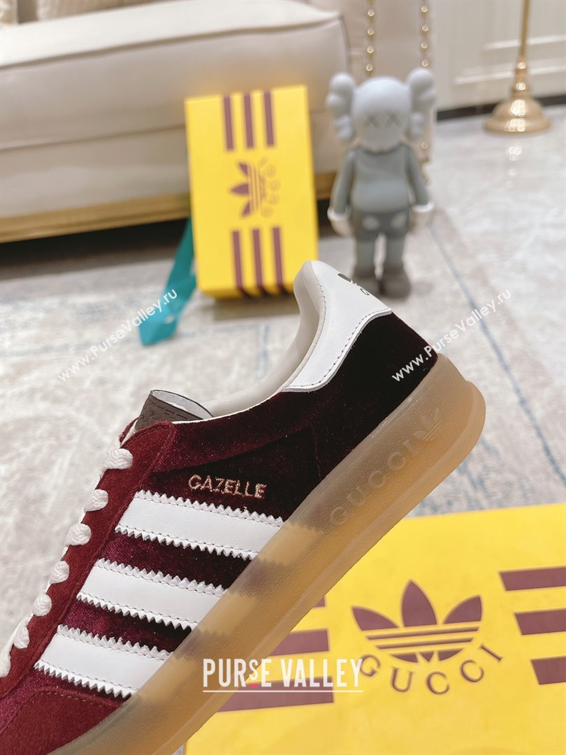 Gucci x Adidas Gazelle Suede  Velvet Sneakers Burgundy 2024(For Women and Men) (XCH-24080102)