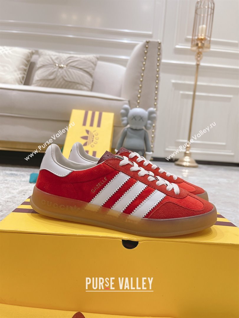 Gucci x Adidas Gazelle Suede  Velvet Sneakers Red 2024(For Women and Men) (XCH-24080103)