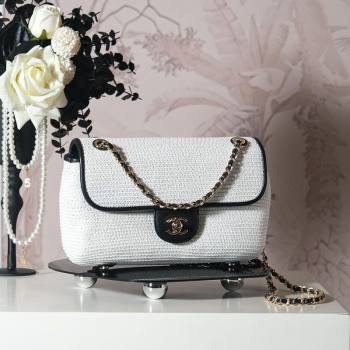 Chanel Raffia Straw and Calfskin Large Flap Bag AS5929 White/Black 2025 (yezi-251011019)