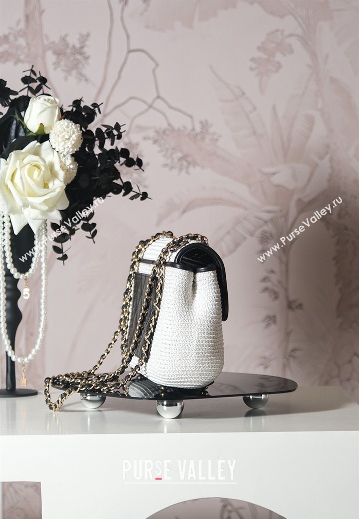 Chanel Raffia Straw and Calfskin Large Flap Bag AS5929 White/Black 2025 (yezi-251011019)