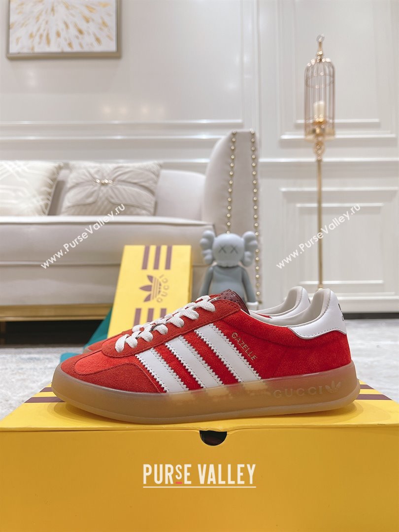 Gucci x Adidas Gazelle Suede  Velvet Sneakers Red 2024(For Women and Men) (XCH-24080103)