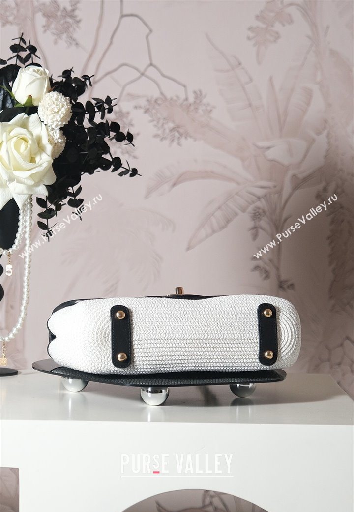 Chanel Raffia Straw and Calfskin Large Flap Bag AS5929 White/Black 2025 (yezi-251011019)