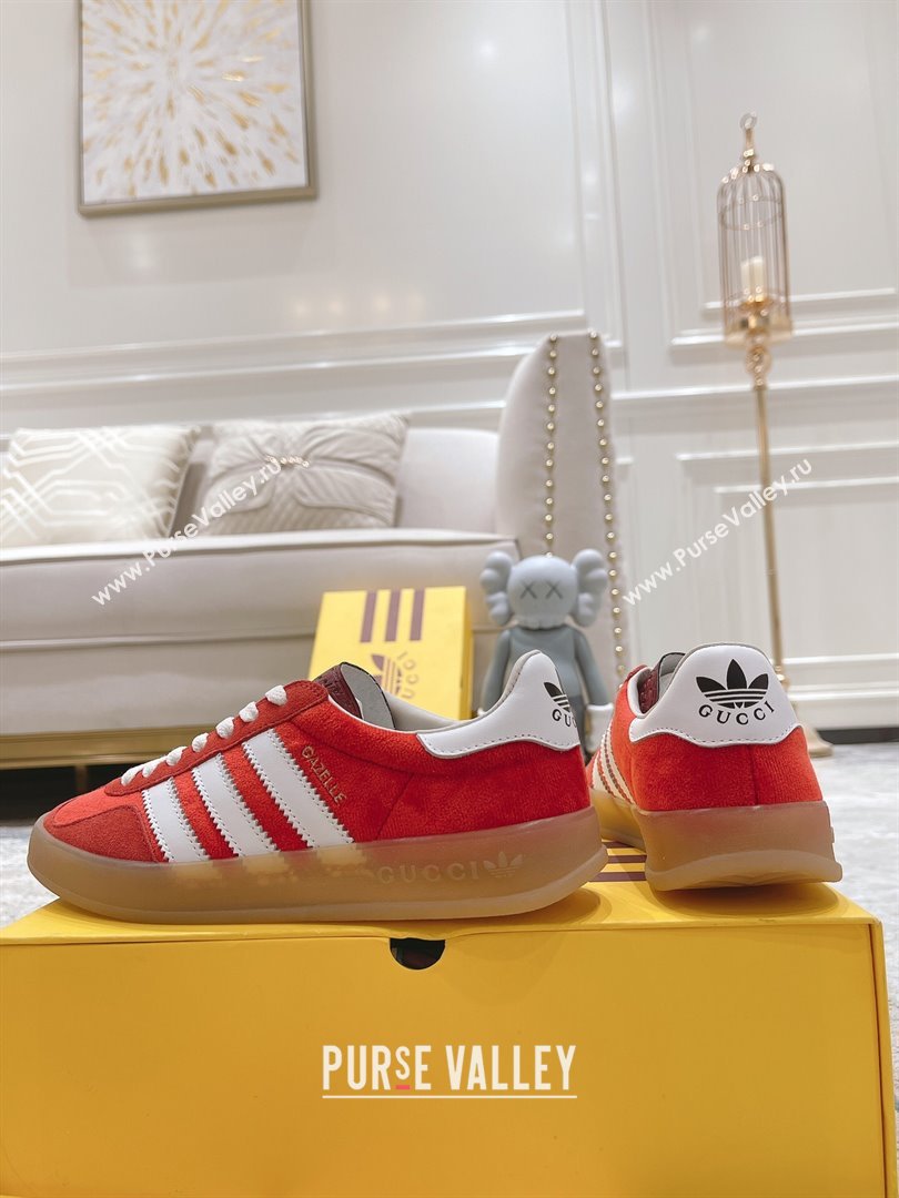 Gucci x Adidas Gazelle Suede  Velvet Sneakers Red 2024(For Women and Men) (XCH-24080103)