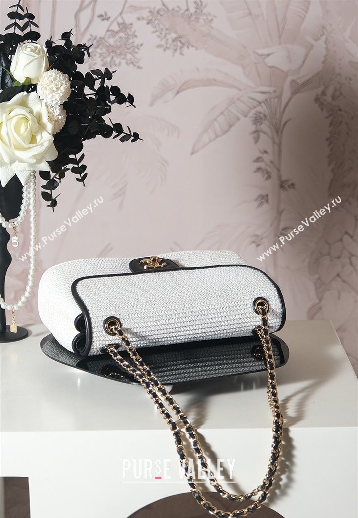 Chanel Raffia Straw and Calfskin Large Flap Bag AS5929 White/Black 2025 (yezi-251011019)