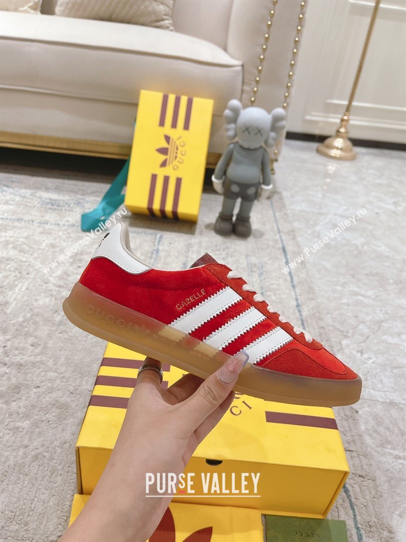 Gucci x Adidas Gazelle Suede  Velvet Sneakers Red 2024(For Women and Men) (XCH-24080103)