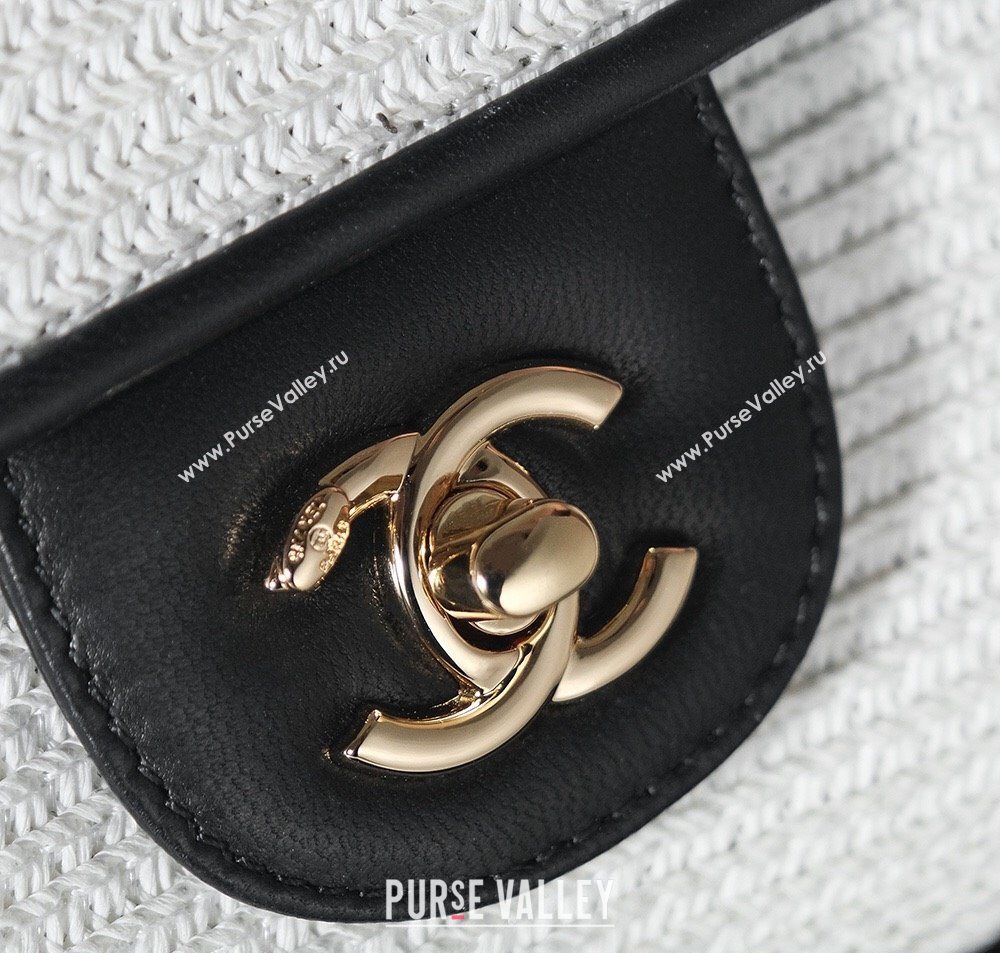 Chanel Raffia Straw and Calfskin Large Flap Bag AS5929 White/Black 2025 (yezi-251011019)