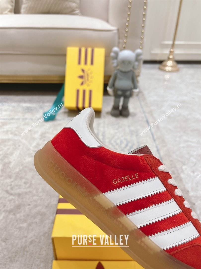 Gucci x Adidas Gazelle Suede  Velvet Sneakers Red 2024(For Women and Men) (XCH-24080103)