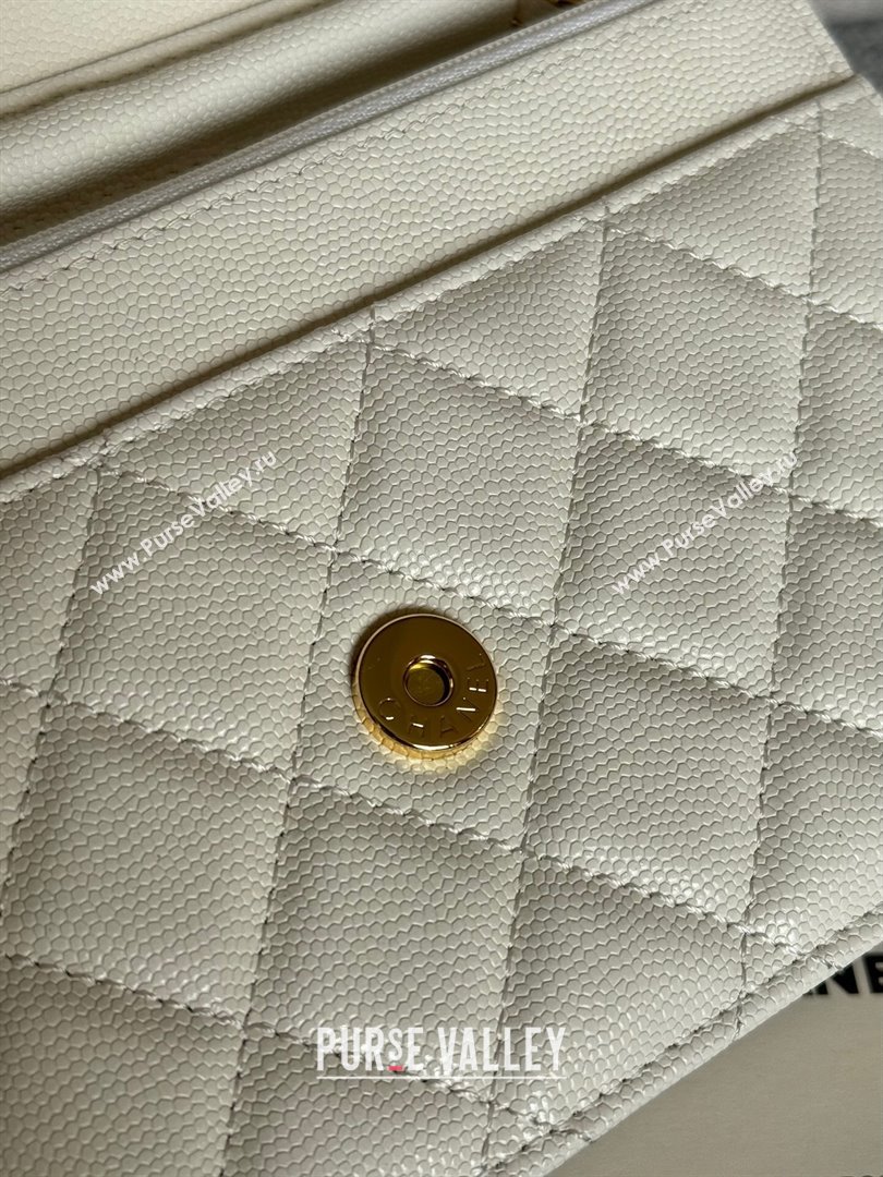 Chanel Grained Calfskin Classic Wallet on Chain WOC Gold/White 2024 (MHUI-241503)