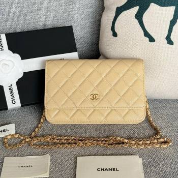 Chanel Grained Calfskin Classic Wallet on Chain WOC Gold/Beige 2024 (MHUI-241504)