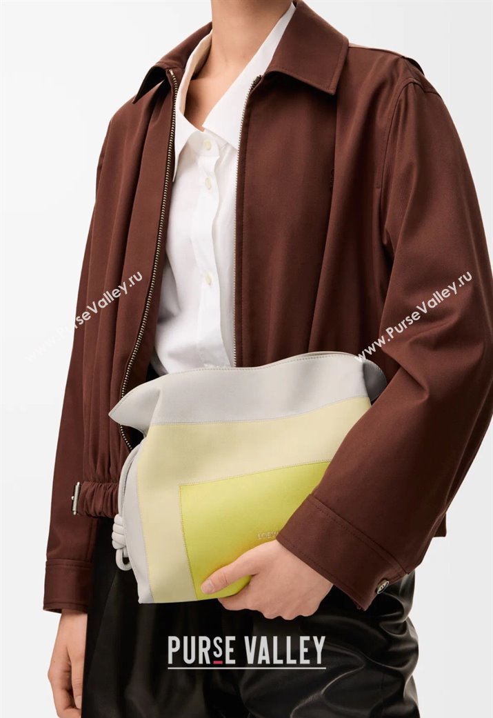Loewe x Albers Medium Flamenco clutch in nappa calfskin Yellow/Grey 2025 262587 (nana-250925001)