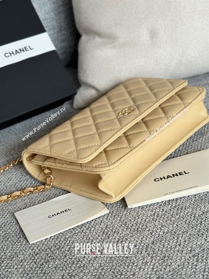 Chanel Grained Calfskin Classic Wallet on Chain WOC Gold/Beige 2024 (MHUI-241504)