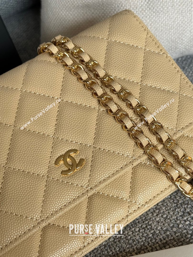 Chanel Grained Calfskin Classic Wallet on Chain WOC Gold/Beige 2024 (MHUI-241504)