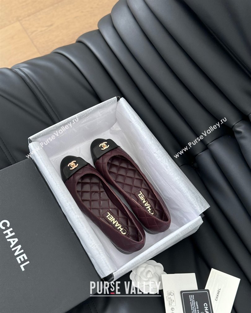 Chanel Ballet Flats in Calfskin Lambskin G45879 Black/Burgundy 2024 (Y30-24111203)