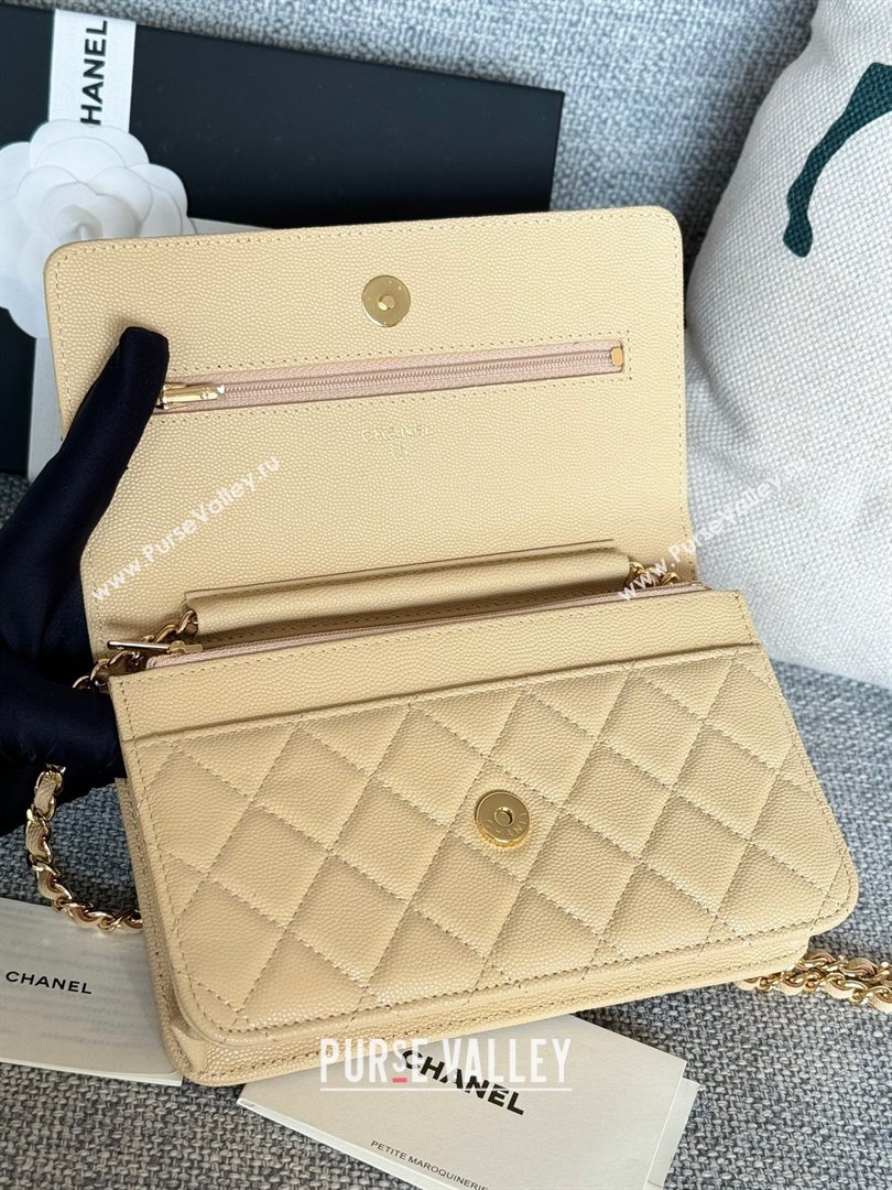 Chanel Grained Calfskin Classic Wallet on Chain WOC Gold/Beige 2024 (MHUI-241504)