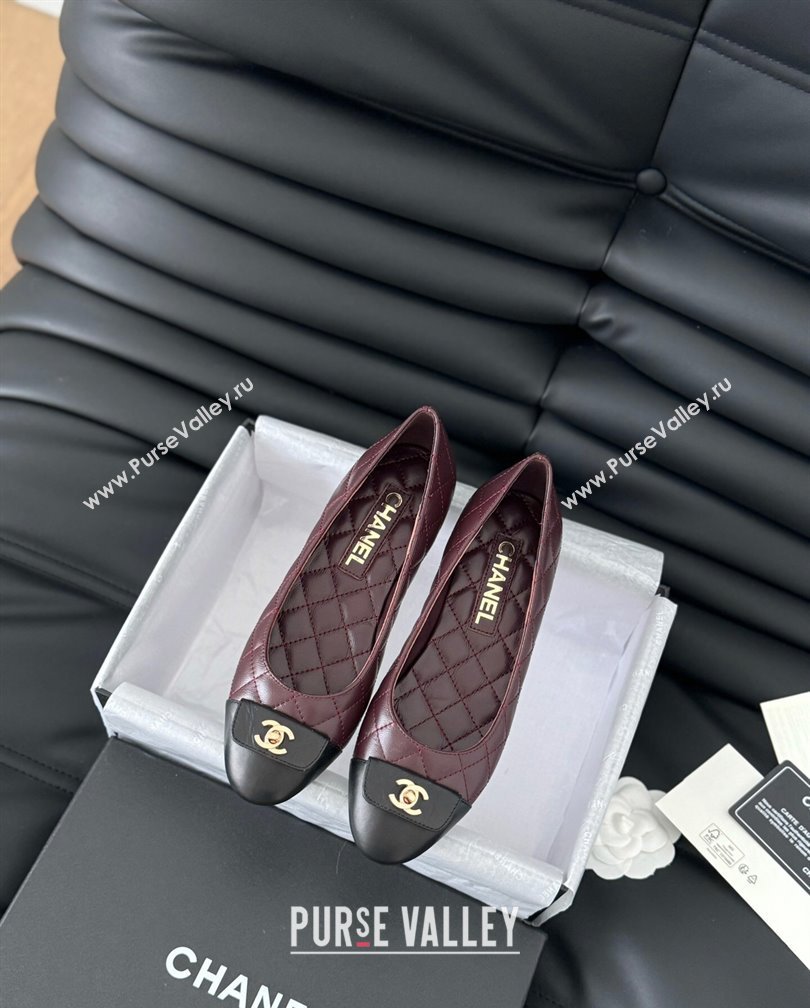 Chanel Ballet Flats in Calfskin Lambskin G45879 Black/Burgundy 2024 (Y30-24111203)