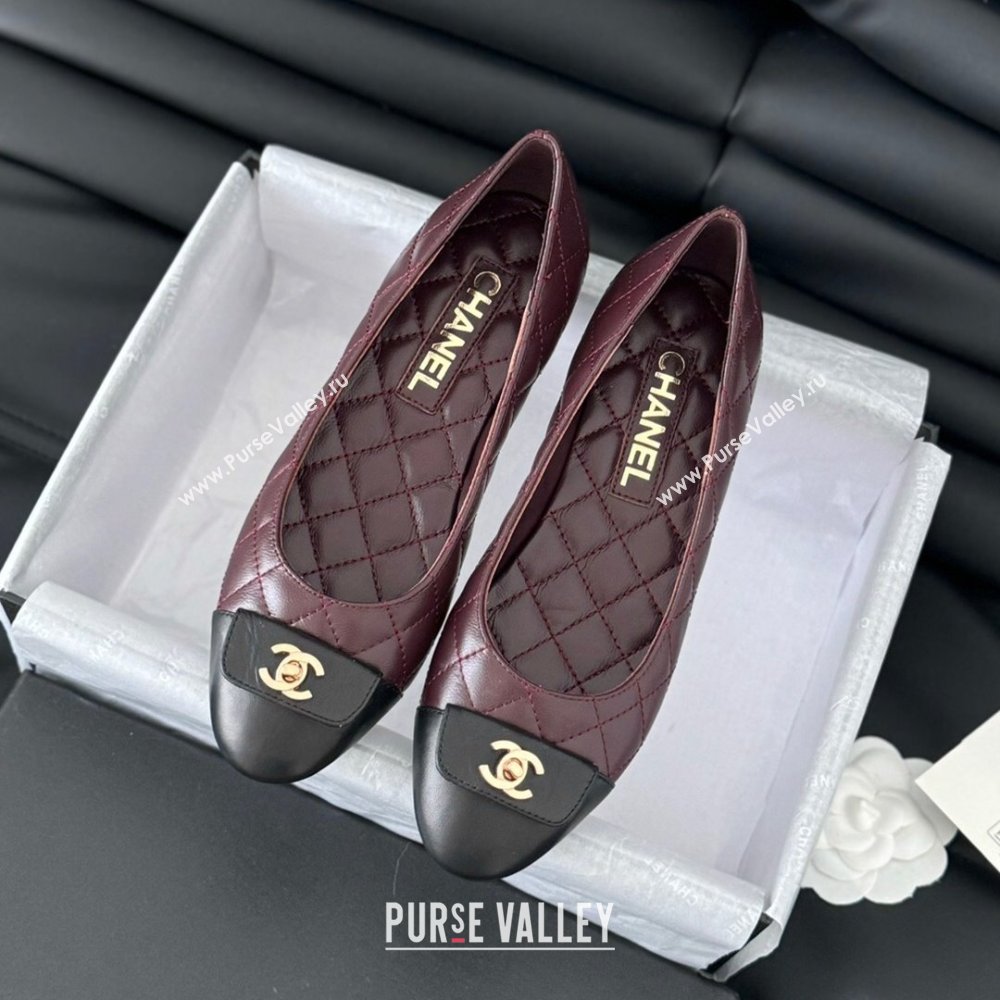 Chanel Ballet Flats in Calfskin Lambskin G45879 Black/Burgundy 2024 (Y30-24111203)