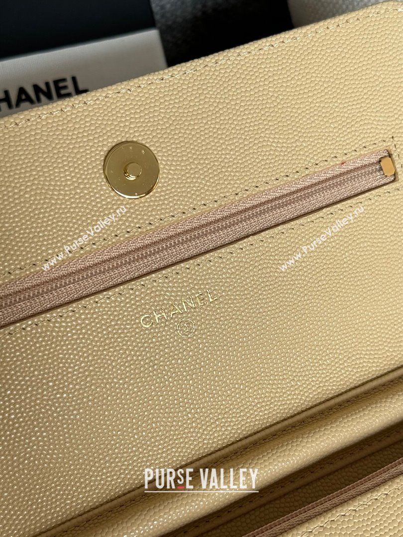 Chanel Grained Calfskin Classic Wallet on Chain WOC Gold/Beige 2024 (MHUI-241504)