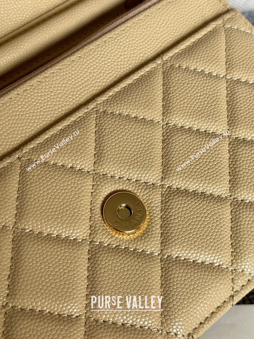 Chanel Grained Calfskin Classic Wallet on Chain WOC Gold/Beige 2024 (MHUI-241504)