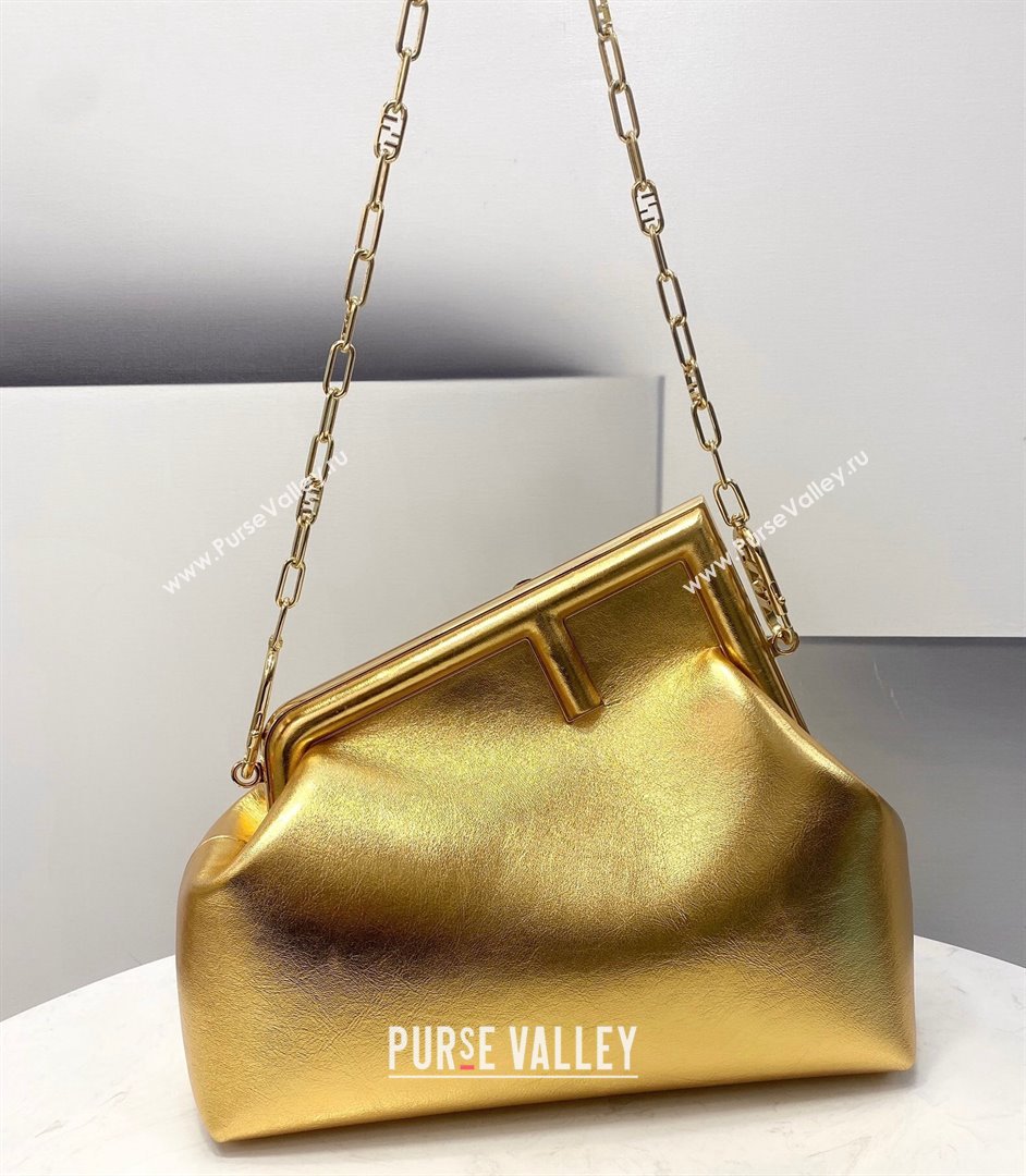 Fendi First Medium Metallic Leather Bag Gold 2021 80018L (CL-21120247)