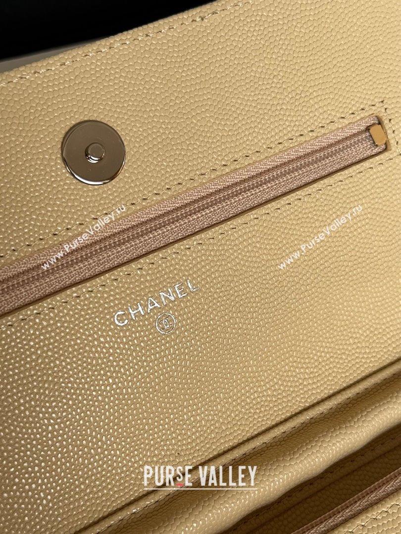 Chanel Grained Calfskin Classic Wallet on Chain WOC Silver/Beige 2024 (MHUI-241505)