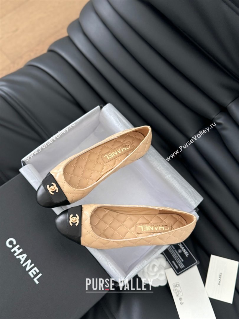 Chanel Ballet Flats in Calfskin Lambskin G45879 Black/Beige 2024 (Y30-24111925)