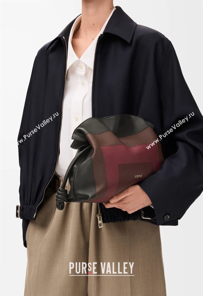 Loewe x Albers Medium Flamenco clutch in nappa calfskin Black/Burgundy 2025 262587 (nana-250925002)