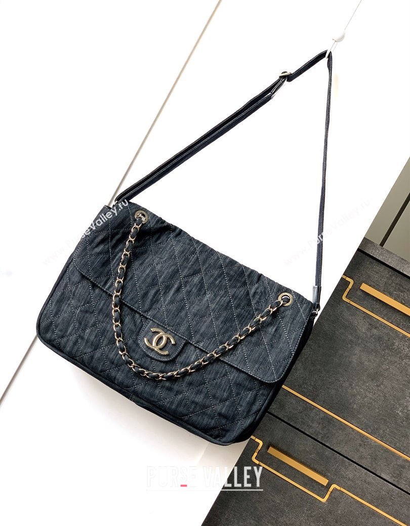 Chanel Quilted Denim Large Flap Bag Dark Blue 2025 CH081303 (yezi-250813033)