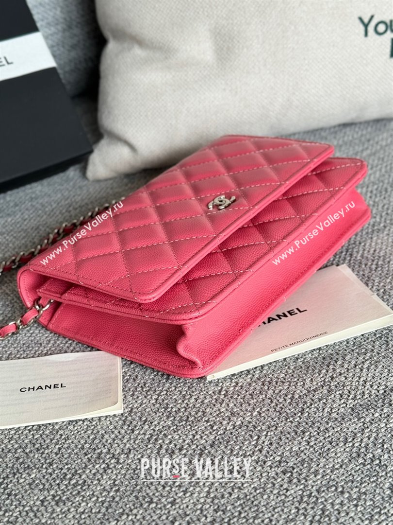 Chanel Grained Calfskin Classic Wallet on Chain WOC Silver/Rosy 2024 (MHUI-241506)