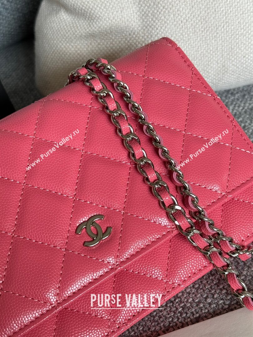 Chanel Grained Calfskin Classic Wallet on Chain WOC Silver/Rosy 2024 (MHUI-241506)