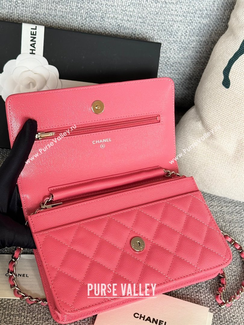 Chanel Grained Calfskin Classic Wallet on Chain WOC Silver/Rosy 2024 (MHUI-241506)