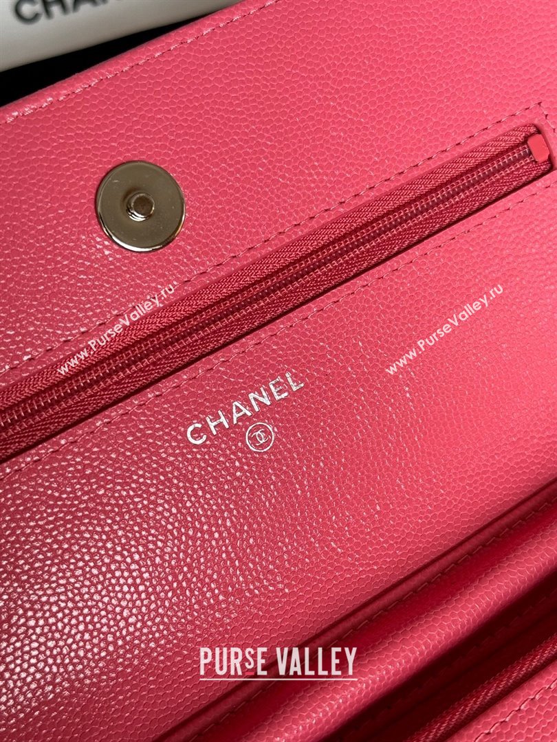 Chanel Grained Calfskin Classic Wallet on Chain WOC Silver/Rosy 2024 (MHUI-241506)