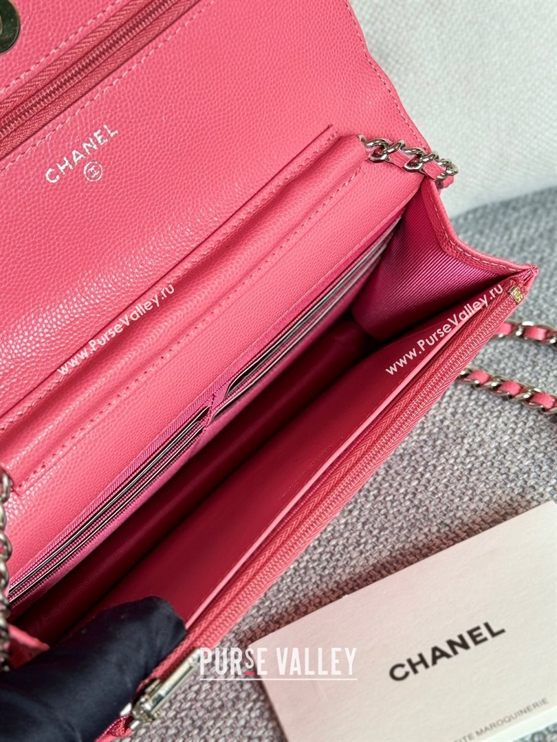 Chanel Grained Calfskin Classic Wallet on Chain WOC Silver/Rosy 2024 (MHUI-241506)