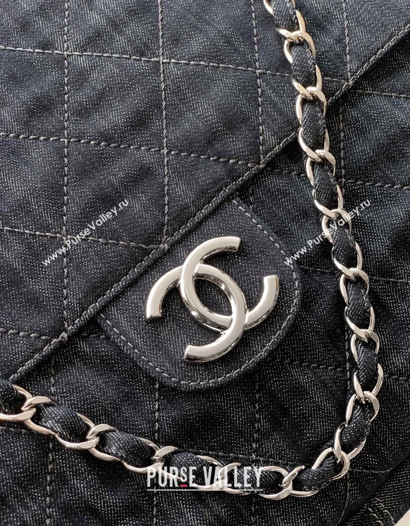 Chanel Quilted Denim Large Flap Bag Dark Blue 2025 CH081303 (yezi-250813033)
