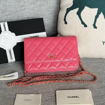 Chanel Grained Calfskin Classic Wallet on Chain WOC Gold/Rosy 2024 (MHUI-241507)