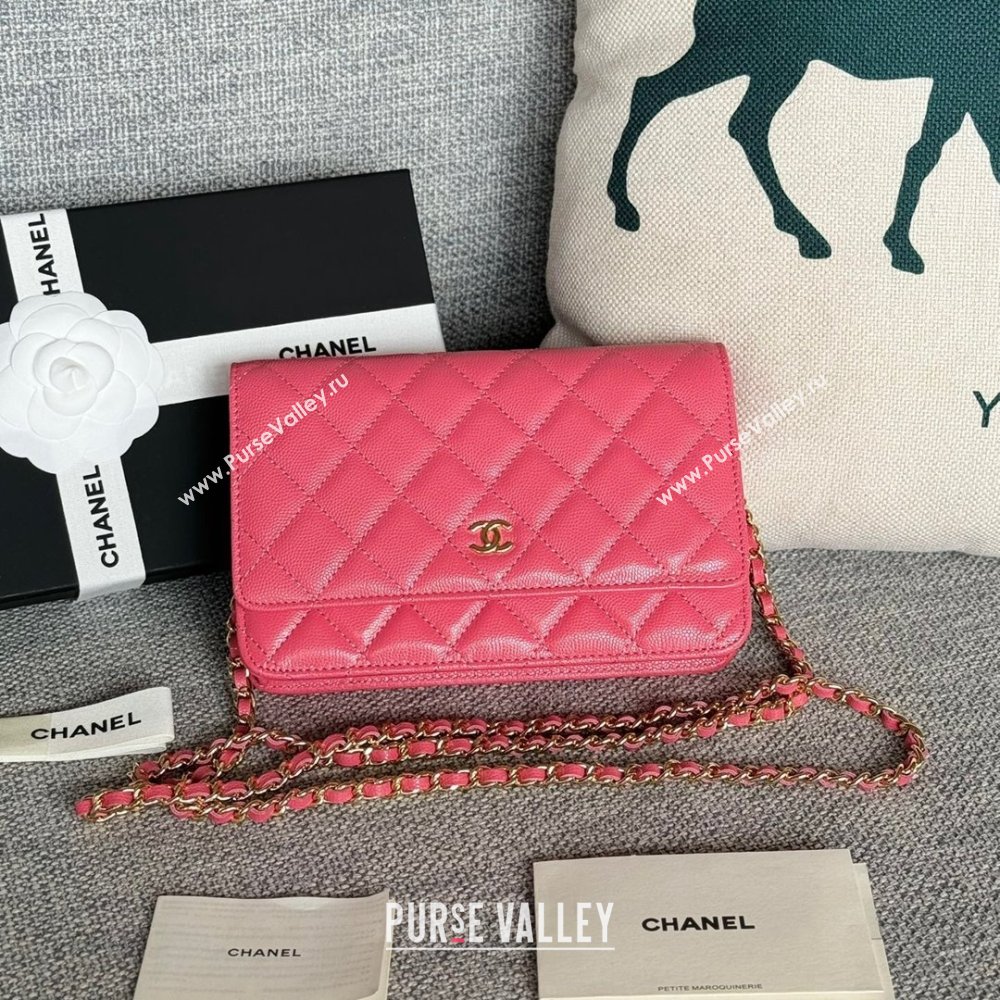 Chanel Grained Calfskin Classic Wallet on Chain WOC Gold/Rosy 2024 (MHUI-241507)