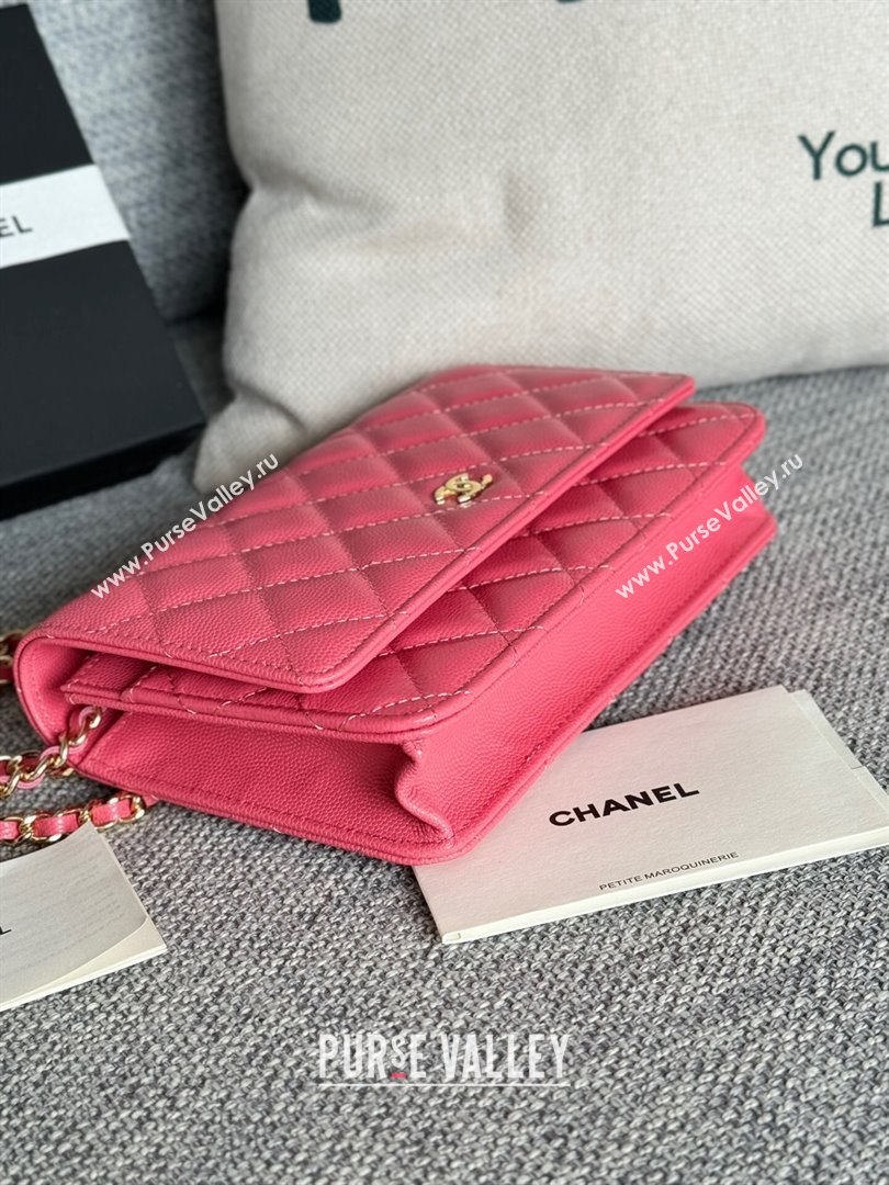 Chanel Grained Calfskin Classic Wallet on Chain WOC Gold/Rosy 2024 (MHUI-241507)